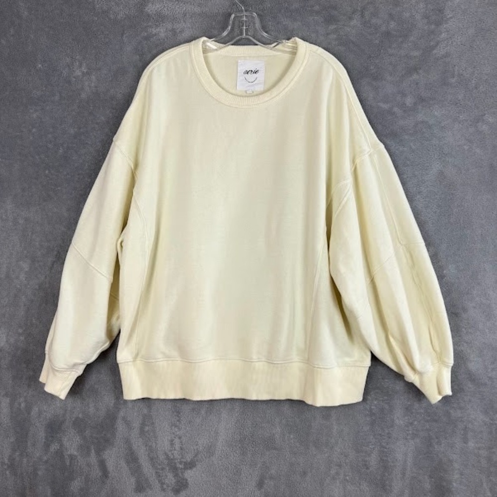 Aerie Oversized Crewneck Sweatshirt Womens L Butter Yellow Cozy Casual